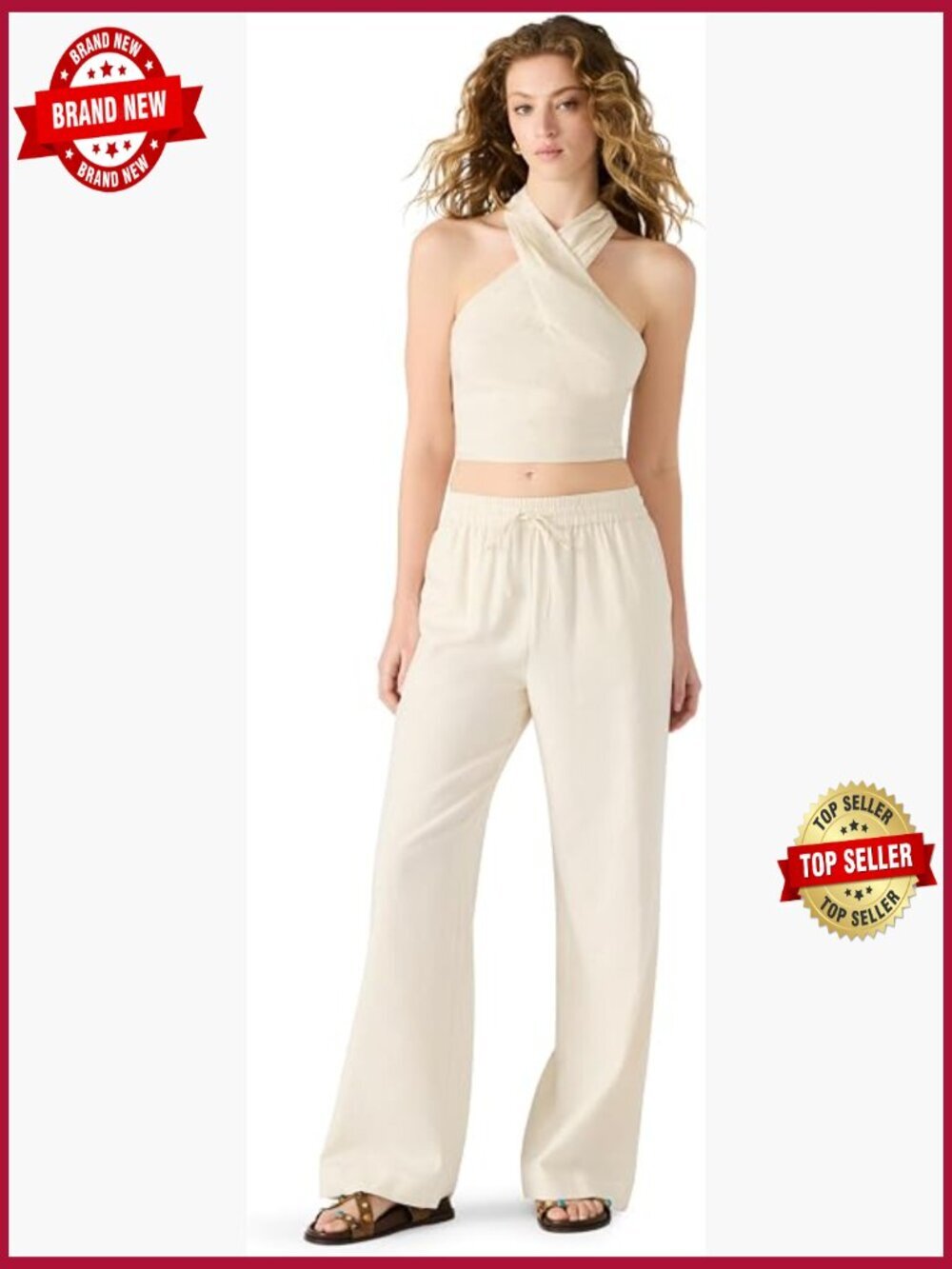 High Rise Wide Leg Palazzo Pull On Linen Blend Pants